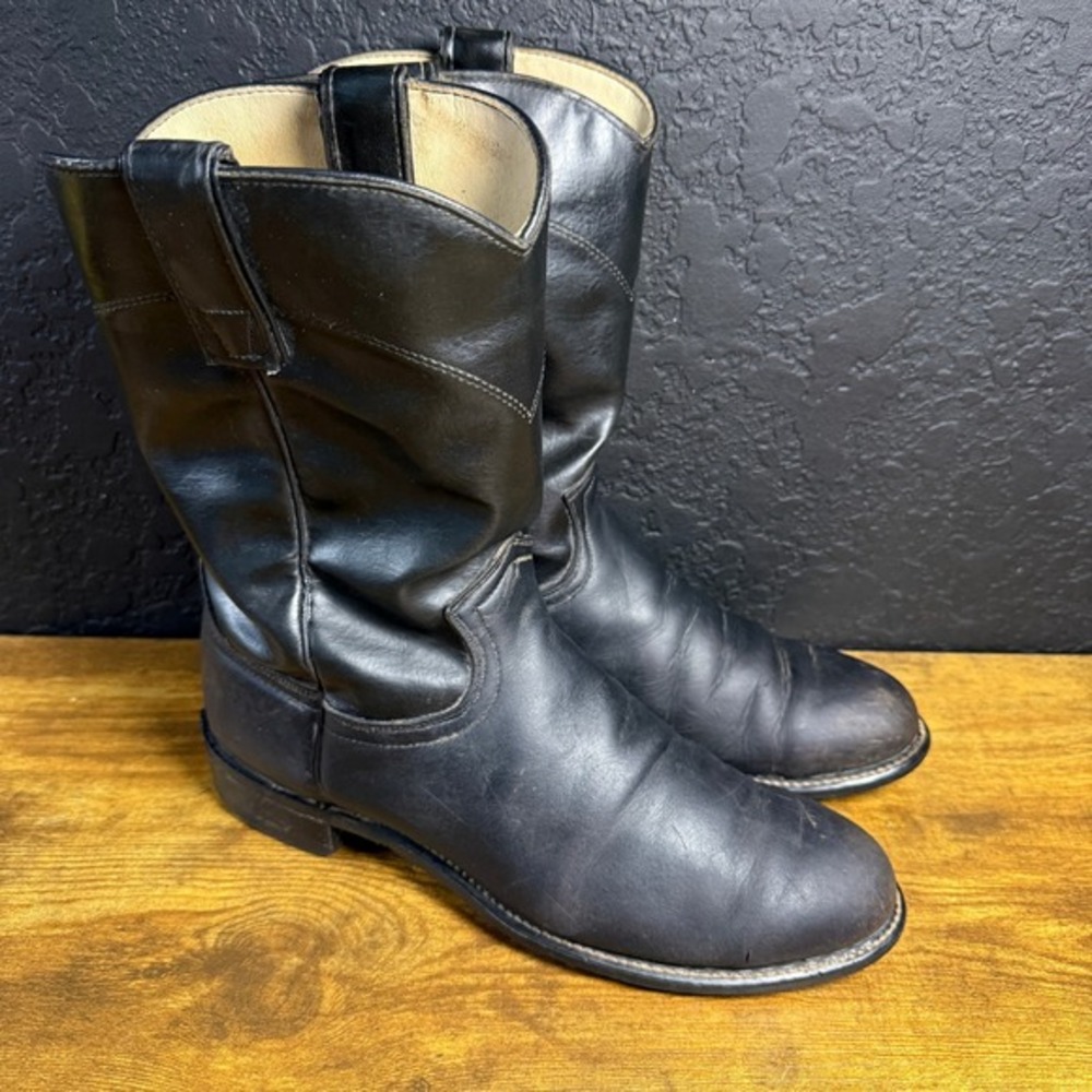 Texas All‎ American Made 8800 Black Leather Western Roper Boots Mens 7.5D